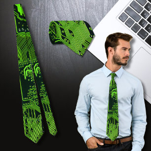 Cyber Green PCB Kretskort Spår Mönster Konst Slips