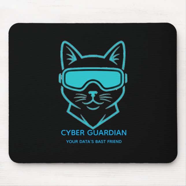 Cyber Guardian Neon Cat Gaming Mousepad - Tech Blu Musmatta (Framsidan)