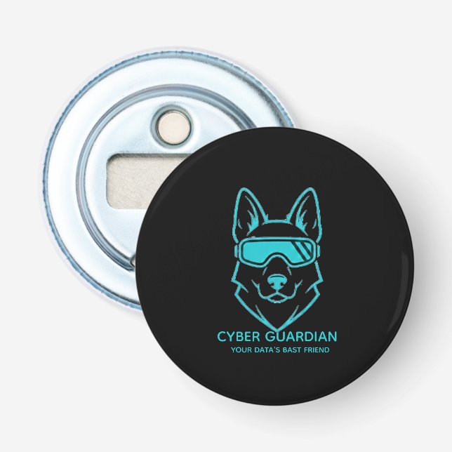 Cyber Guardian Neon Dog - Gamer & Techie Bottle Op Flasköppnare (Framsidan)