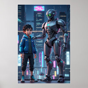 Cyber Guardian Sci-Fi Robot & Barn Konst Poster
