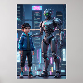 Cyber Guardian | Sci-Fi Robot & Kid Art Poster