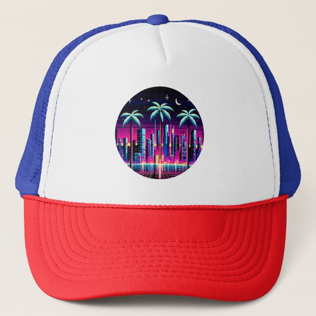 Cyber Handflatan - Neon Pixel Art Retro-Futuristis Keps (Framsida)