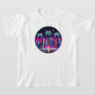 Cyber Handflatan Neon Pixel Art Retro Futuristiska T Shirt
