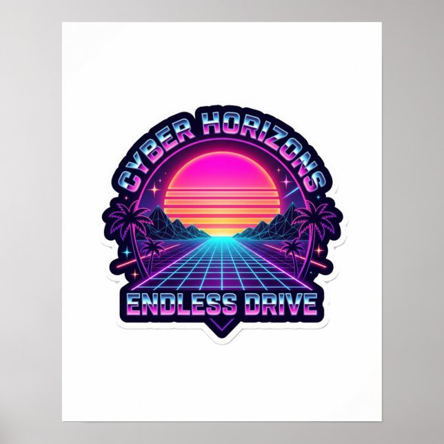 Cyber Horizons Endless Drive - 80-tals Retro Synth Poster (Framsidan)
