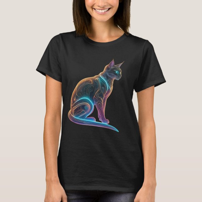 Cyber Kattdjur: Neon Guardian T Shirt (Framsida)