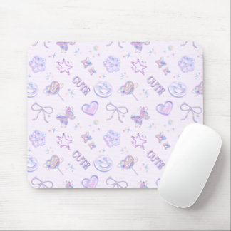 Cyber Kawaii Pastell Lavendel Fjäril Smiley Musmatta