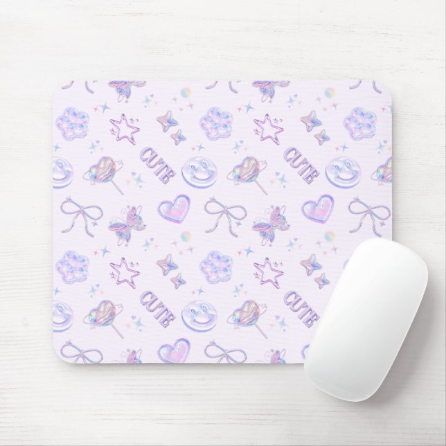 Cyber Kawaii Pastell Lavendel Fjäril Smiley Musmatta (Med mus)