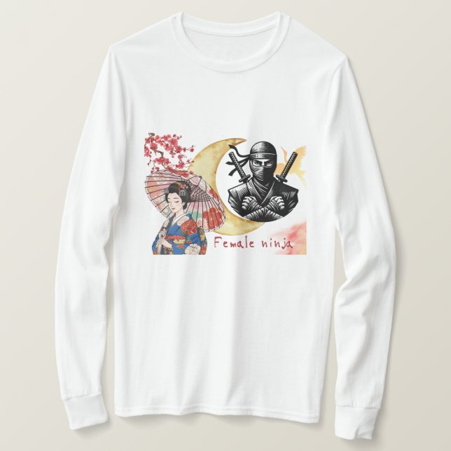 Cyber Kunoichi: Neon Night Shinobi Edition T Shirt (Design framsida)