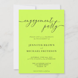 Cyber Lime Jet Black Elegant Engagement Party Inbjudningar