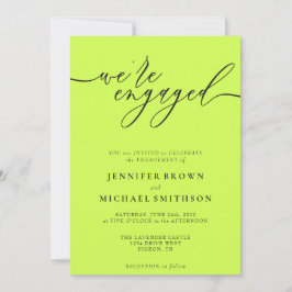 Cyber Lime & Jet Black Minimal We are Engaged Inbjudningar