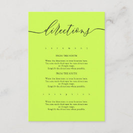 Cyber Lime Jet Black Simple Wedding Directions Tilläggskort