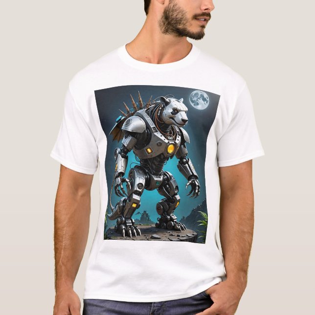 Cyber Mecha Panda Futuristiska Robotic Warrior Tee (Framsida)