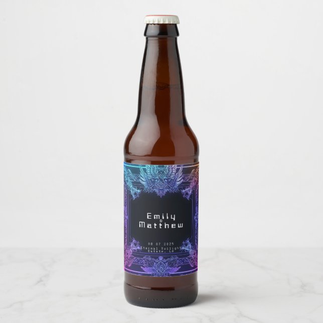 Cyber-Medieval Fusion Bröllop Ölflaska Etikett (Framsida)