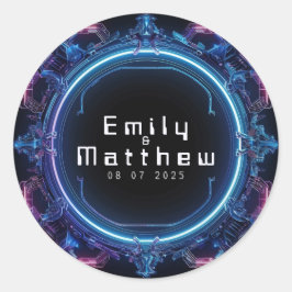 Cyber-Medieval Fusion Bröllop Runt Klistermärke