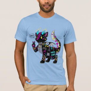 Cyber Neon Gamer Cat Hårig T-Shirt