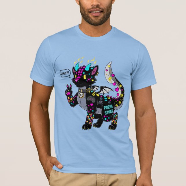 Cyber Neon Gamer Cat Hårig T-Shirt (Framsida)