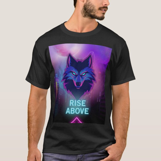 Cyber Neon Varg - Alpha Spirit i Futuristiska City T Shirt (Framsida)
