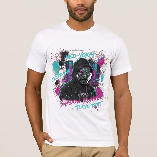 CYBER-NINJA GHOST PROTOCOL | Futuristisk Oni-mask  T Shirt (Framsida)