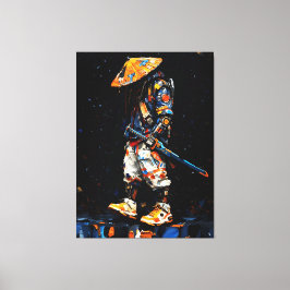 Cyber Ninja Palette Knife Neon Orange Impasto Canvastryck