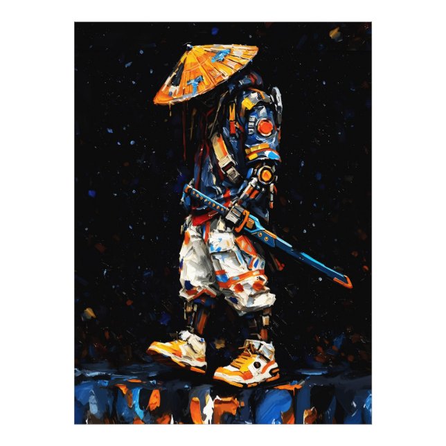 Cyber Ninja Palette Knife Neon Orange Impasto Fototryck (Framsidan)