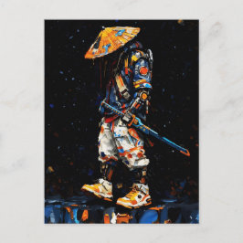 Cyber Ninja Palette Knife Neon Orange Impasto Vykort