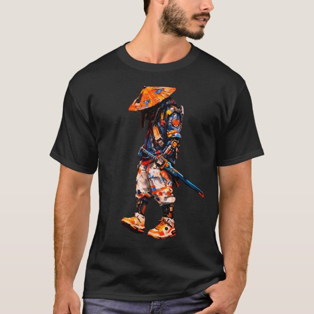 Cyber Ninja Palette Knife Neon Orange T Shirt (Framsida)