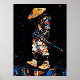 Cyber Ninja Palettkniv Neon Orange Impasto Poster