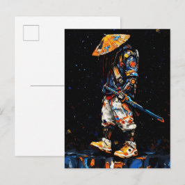 Cyber Ninja Palettkniv Neon Orange Impasto Vykort