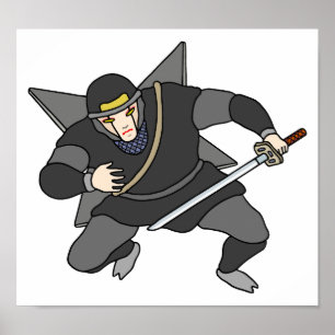 Cyber ninja som bär shuriken på ryggen. poster
