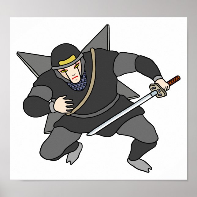 Cyber ninja som bär shuriken på ryggen. poster (Framsidan)