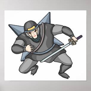 Cyber ninja som bär shuriken på ryggen. poster