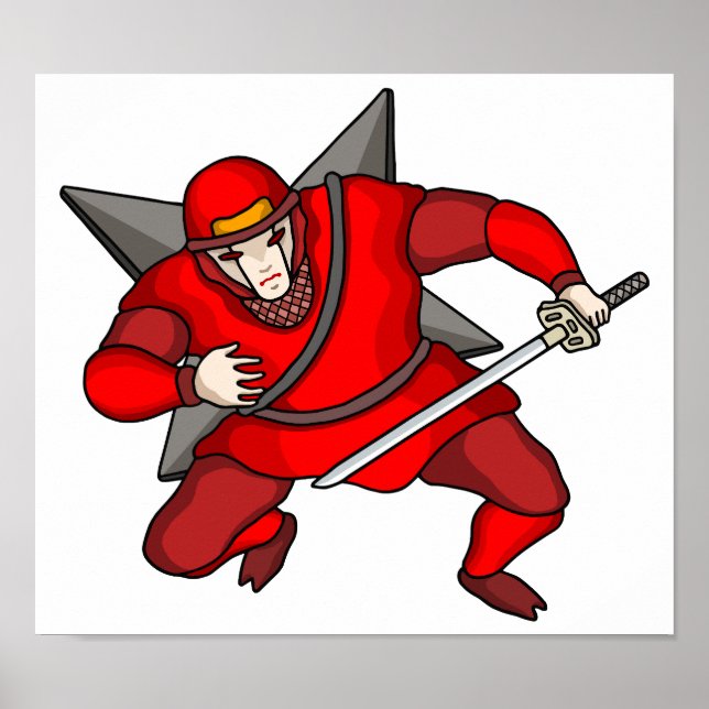Cyber ninja som bär shuriken på ryggen. poster (Framsidan)