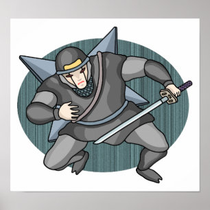 Cyber ninja som bär shuriken på ryggen. poster