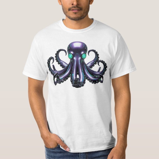Cyber Octopus - Futuristiska Sea Creature T Shirt (Framsida)
