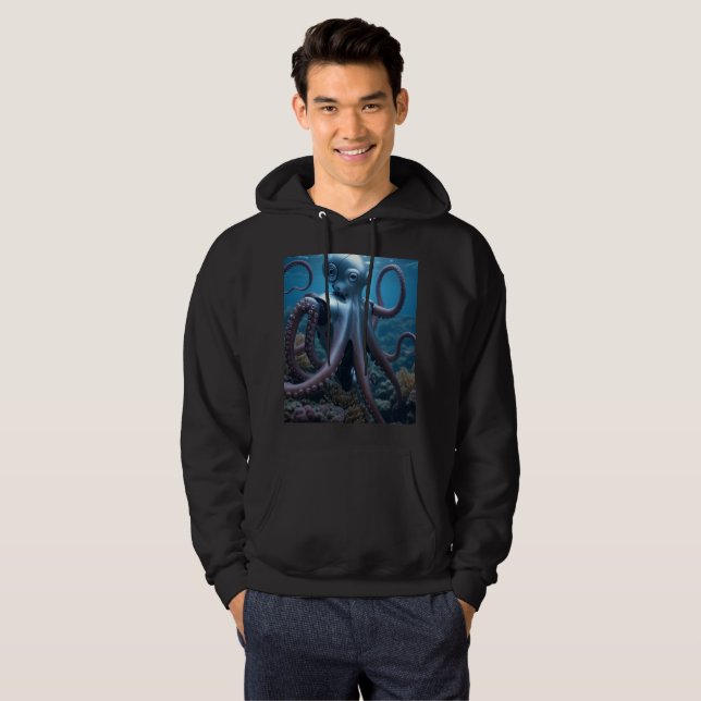 Cyber Octopus manar Black Hooded sweatshirt (Hel framsida)
