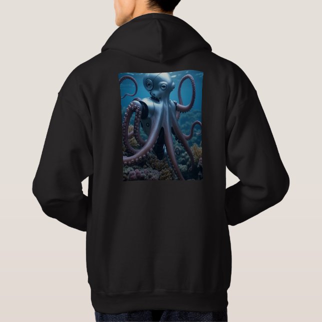 Cyber Octopus manar Black-hooded sweatshirt back (Baksida)
