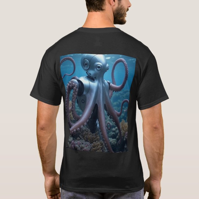 Cyber Octopus manar svart T-shirt back (Baksida)