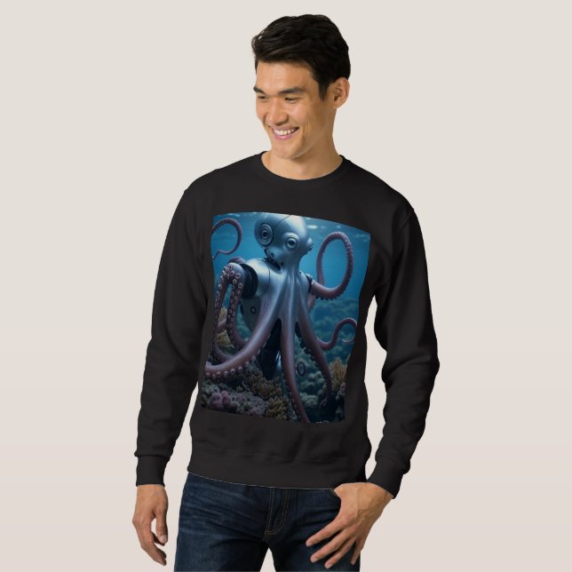 Cyber Octopus manar Svart tröjor Lång Ärmad Tröja (Hel framsida)