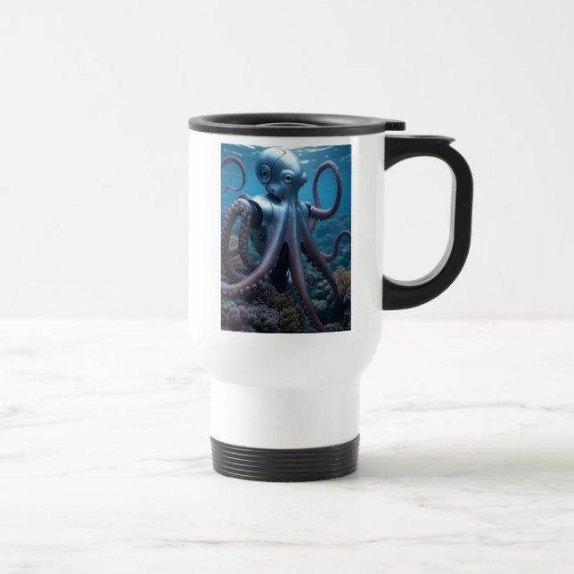 Cyber Octopus vänster hand vit resemugg (Höger)
