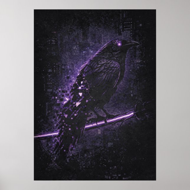 Cyber-Omen, Raven Crow Matrix Abstrakt Konst Poster (Framsidan)