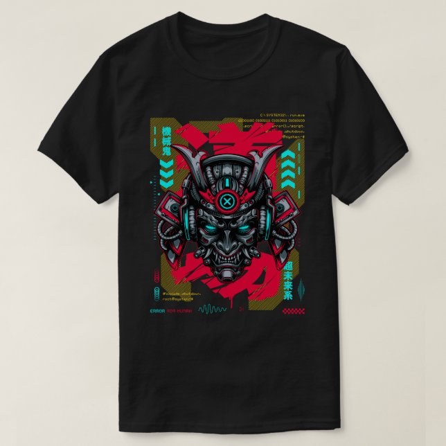 Cyber Oni Mask - Japanese Techwear Gold Edition T Shirt (Design framsida)