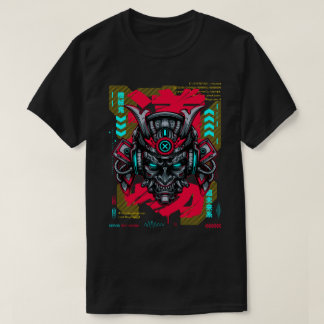 Cyber Oni-mask - Japansk Techwear Guld Edition T Shirt
