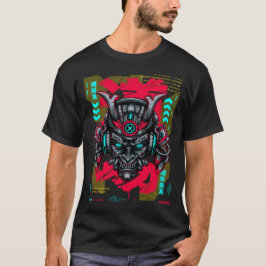 Cyber Oni-mask - Japansk Techwear Guld Edition T Shirt