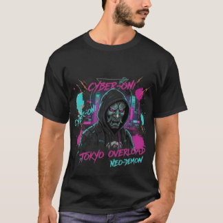 Cyber-Oni & Robotic Cat Head | Neo-Tokyo Vaporwave T Shirt