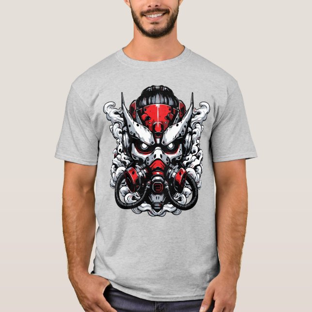 Cyber Oni: Rökkrigarmask T Shirt (Framsida)