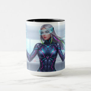 Cyber Oracle Mugg – Futuristisk Tech Anime Tjej