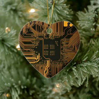 Cyber Orange PCB Kretskort Spår Mönster Konst Julgransprydnad Keramik