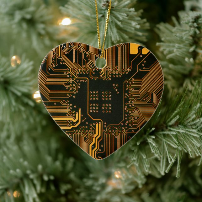 Cyber Orange PCB Kretskort Spår Mönster Konst Julgransprydnad Keramik (Träd)
