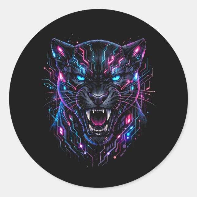 Cyber Panther Runt Klistermärke (Framsida)