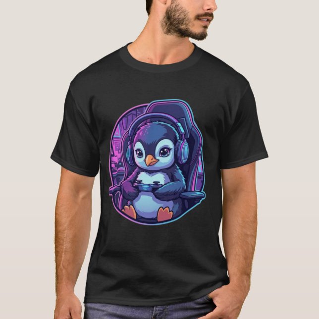 Cyber Pingvin Gamer T Shirt (Framsida)